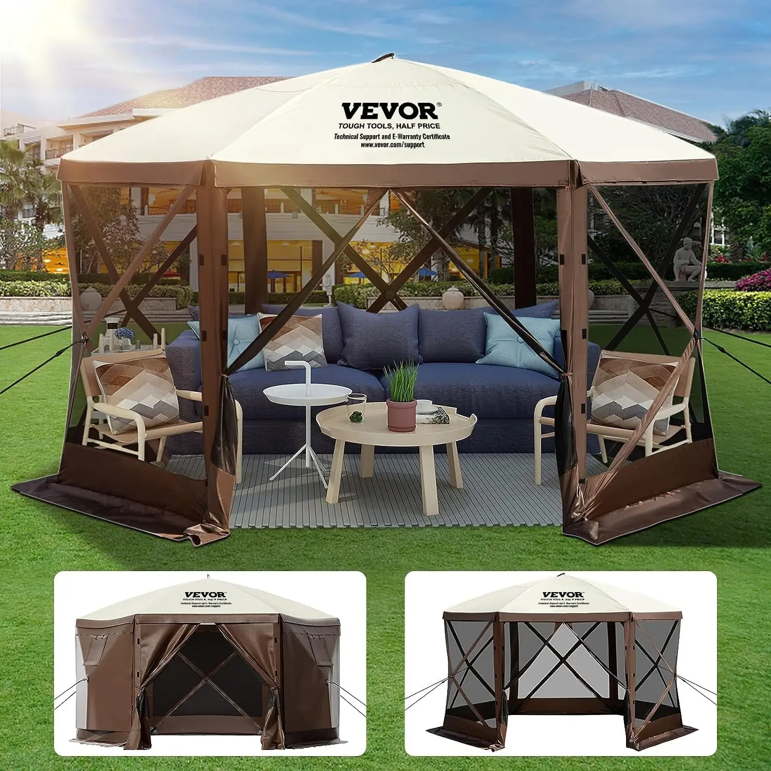 VEVOR Pop Up Screen Tent, 12x12ft Instant Gazebo Tent with Privacy Panels, Mosquito Netting Outdoor Canopy, 6 Sided Sun Shelter