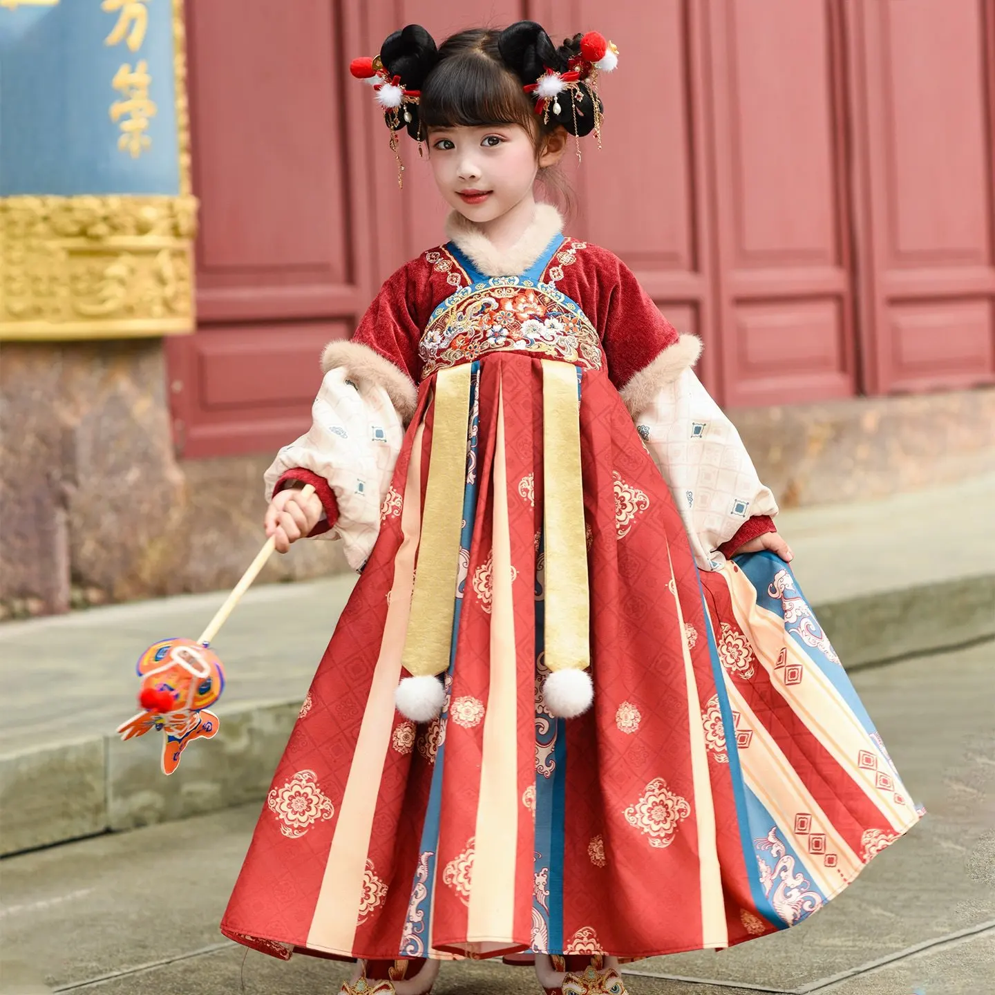 

2025 New Girls Winter Warm Hanfu Kids Ancient Fairy Costume Quilted Dress Kids Tang Suit Chinese New Year Clothing