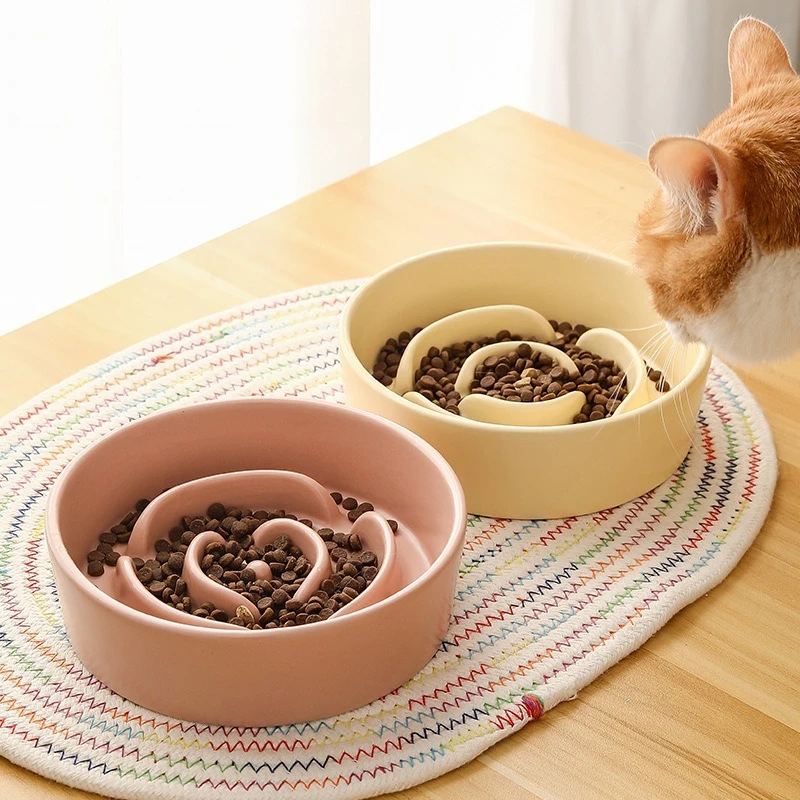 

Керамическая миска для домашних животных, кошек и собак, медленная кормушка, нескользящая посуда с защитой от дросселя для маленького и среднего щенка, котенка