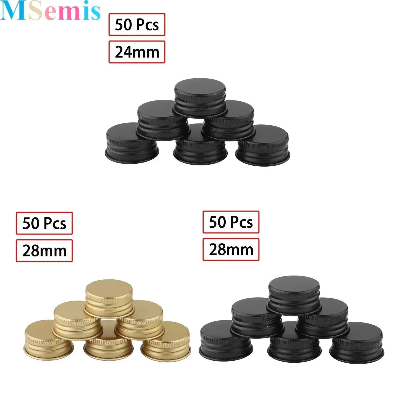 Aluminium Threaded Caps Lids 50pcs 24/28mm  Fresh-keeping Replacements for Glass Cosmetic Bottles Containers Kitchen Accessories