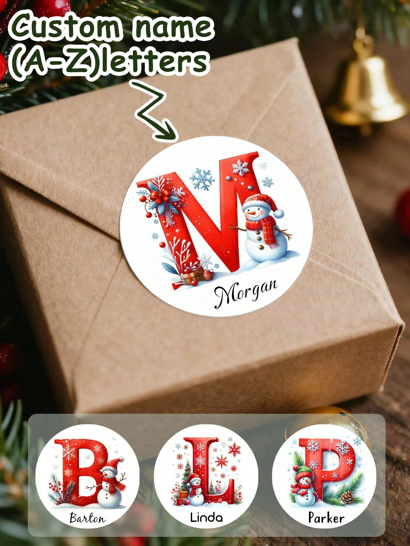 4-8 سنتيمتر ملصقات عطلة مخصصة ، ملصقات عيد الميلاد شخصية ، 54-108 قطعة ملصقات علامات الاسم المخصصة ، ملصقات اسم مخصص