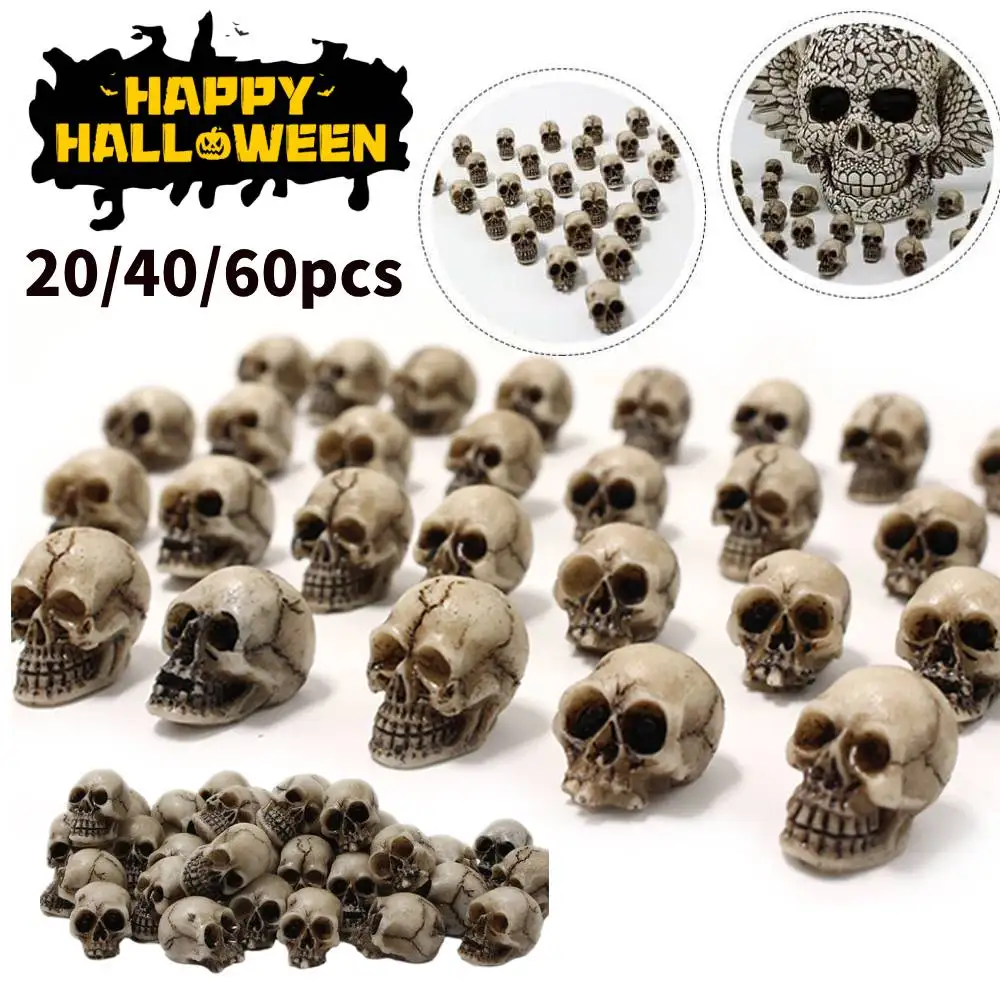 20-60Pcs Skull Sculptures Collectable Halloween Decorative Skeleton Model Festival Theme Landscape Garden Potted Plant Decor