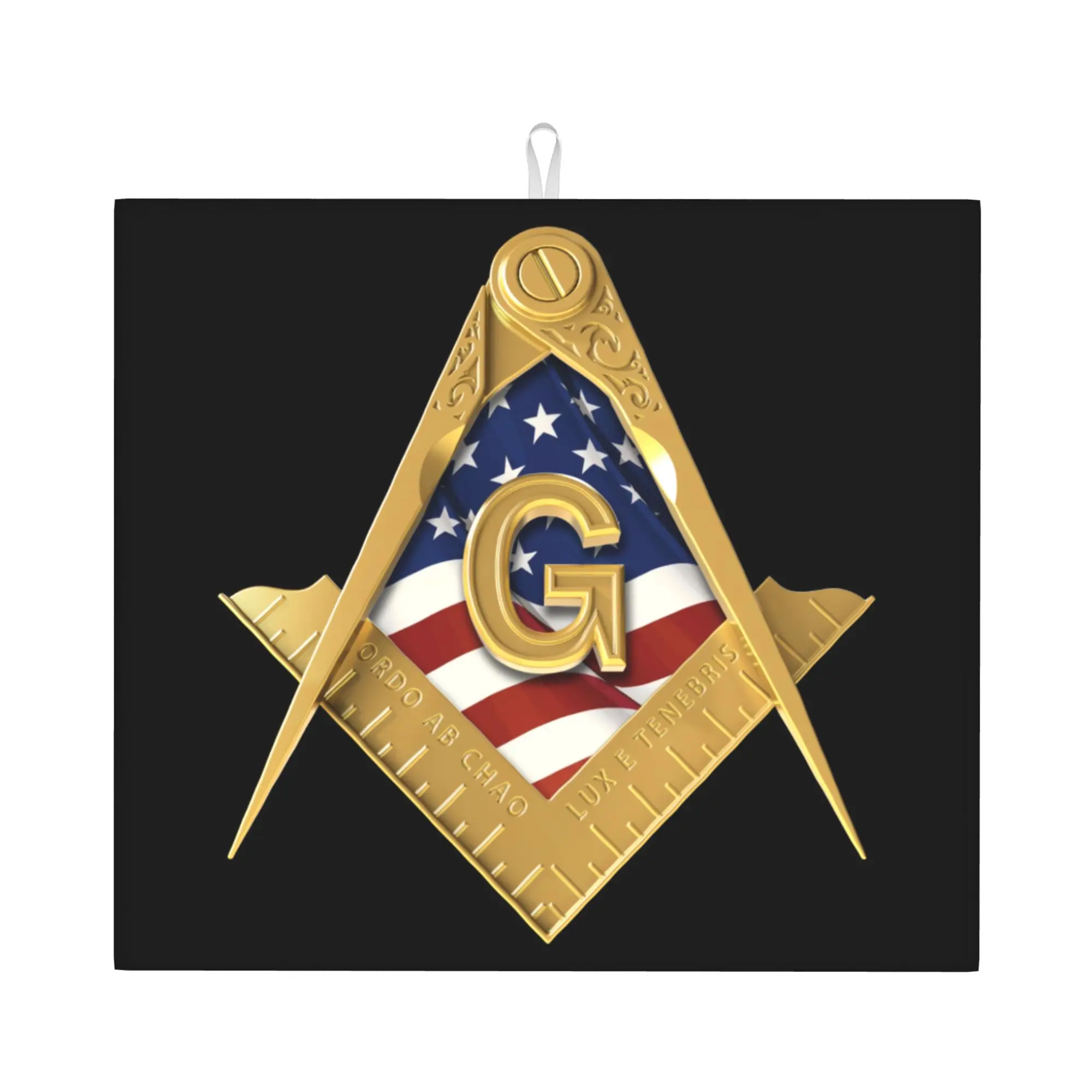 Drying Mat For Kitchen American USA Flag Square And Compass Masonic Freemason Water Absorbent Kitchen Counter Protector Mat
