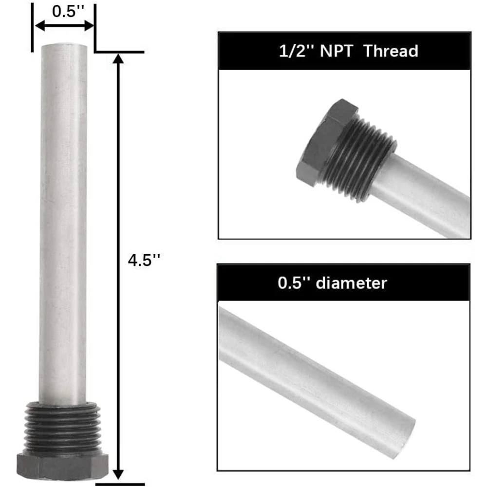 RV Water Heater Magnesium Anode Rod for Atwood Heaters, 2 Pack 1/2Inch NPT RV Hot Water Tank Anode Rod for RV Heater