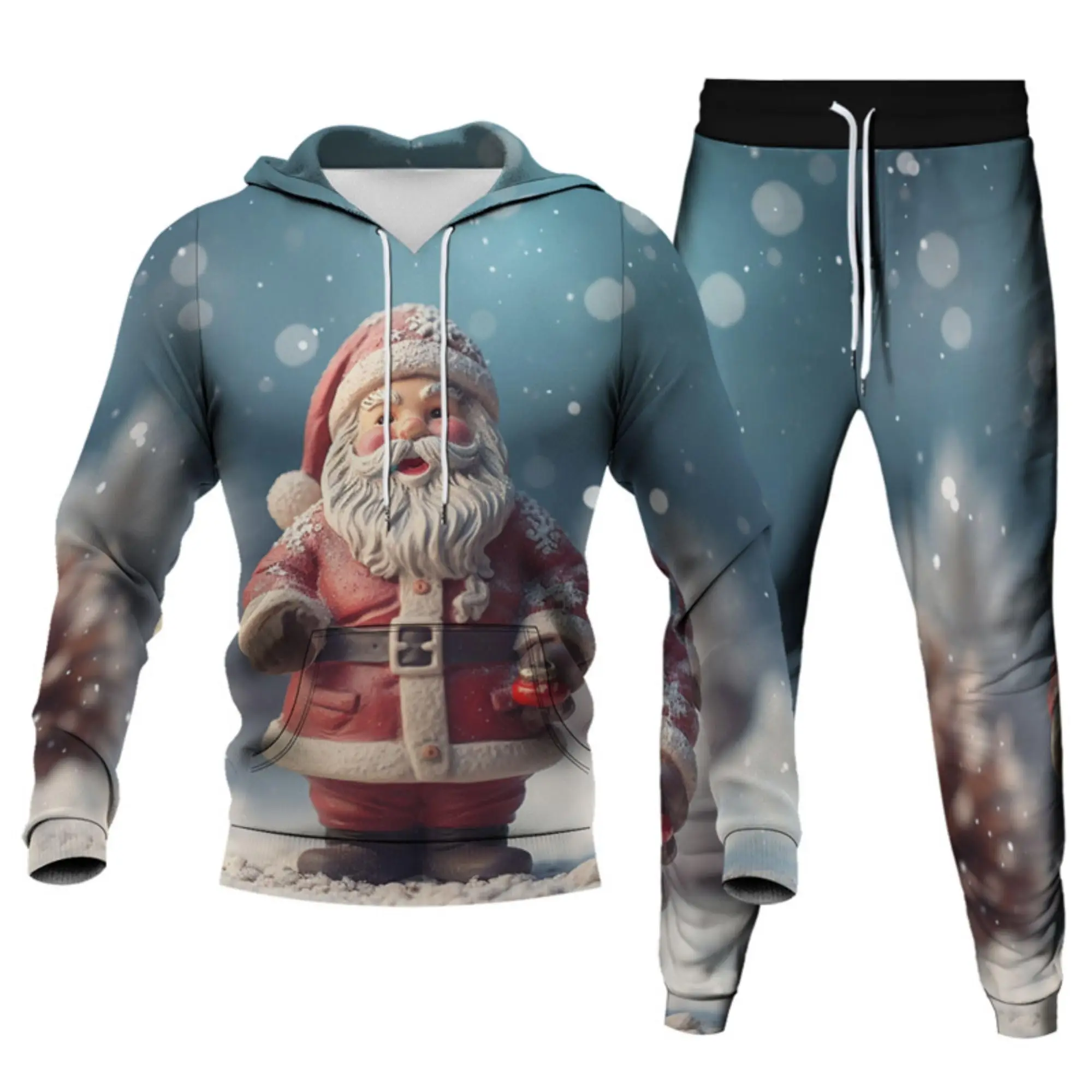 2024 New Unisex 3D Christmas Santa Claus Print Hoodies & Sweatshirts Pants Adult Two Pieces Tracksuit Men Women Xmas Joggers Set