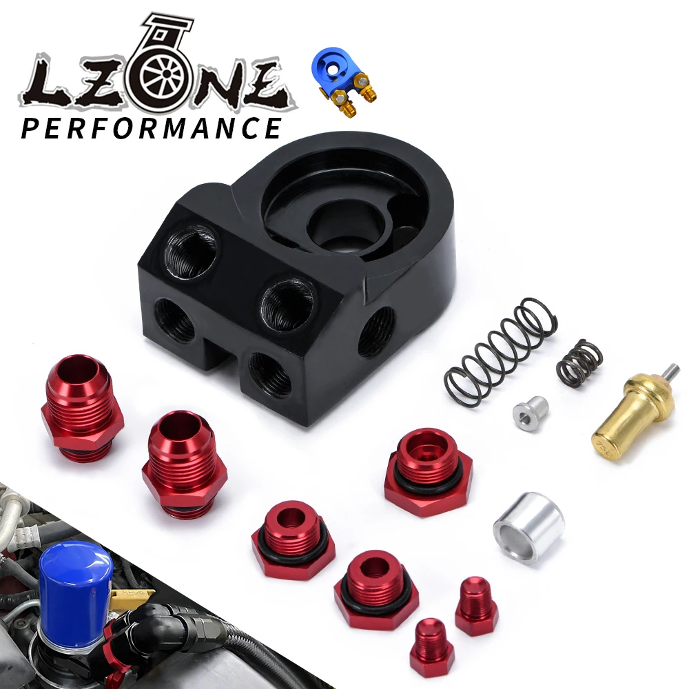 LZONE - Aluminum AN10 oil cooler adapter oil filter sandwich adapter TURBO WITH Thermostat And FITTING 3/4-16 UNF,M20*1.5 JR6746