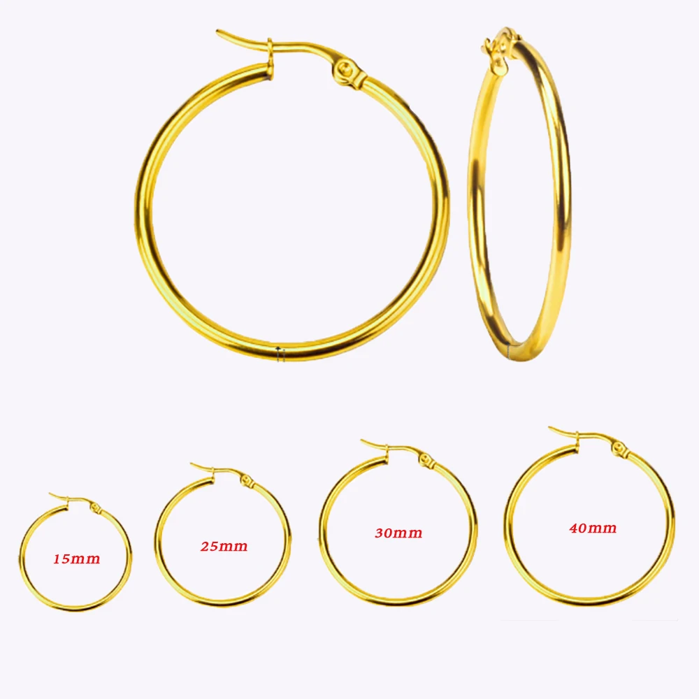 серьги 2022 тренд Hoop Earrings Stainless Steel Fashion Gold Color Round Earrings for Women Party Jewelry Wholesale