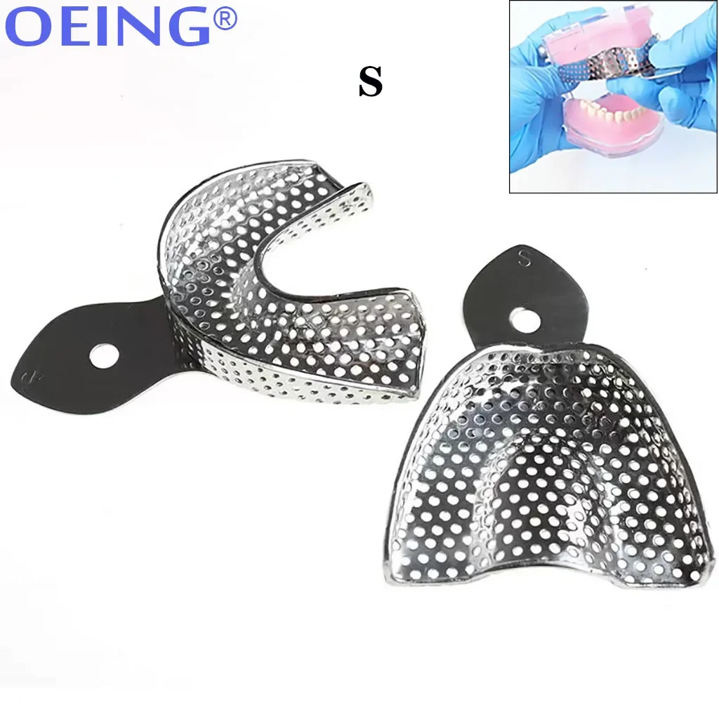 1 Set Dentale In Acciaio Inox Vassoio di Impressione Denti Vassoio Denti Titolare L M S con Fori Superiore Inferiore Denti Titolare Strumenti Dentista