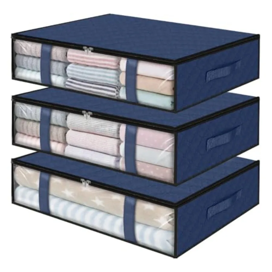 

Мешки для хранения под кроватью 0L: Большие контейнеры для одежды и одеял с прозрачным окном, дышащий тканевый органайзер для одеял