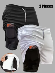 2 Pieces Men's Shorts 2In1 Quick Dry Compression Sports Training Jogging Shorts Summer Multiple Colors Outdoor Beach Short Pants