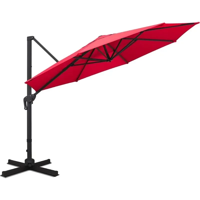 Cantilever Patio Umbrella Round Deluxe Offset Umbrella 360°Rotation & Integrated Tilting System Heavy Duty Patio Hanging