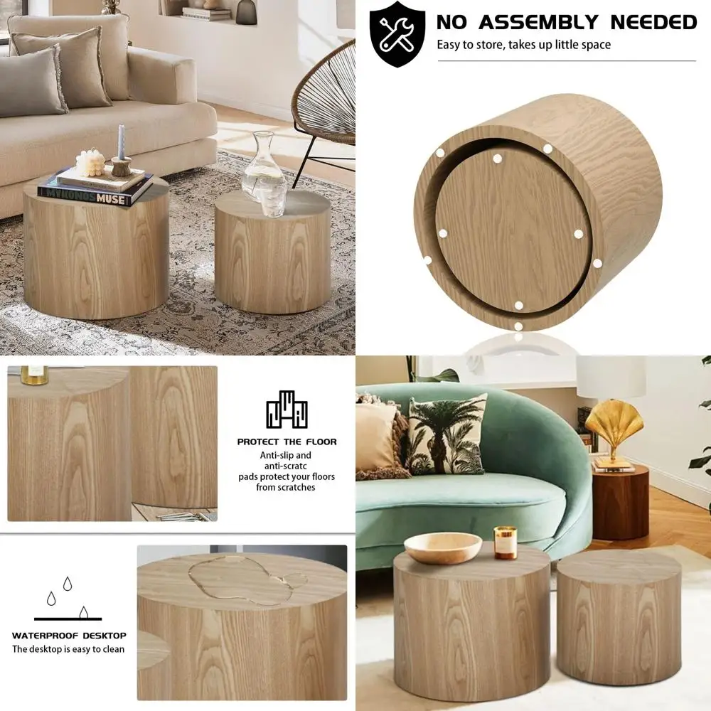 

KevinPlus Wooden Round Side Tables, Small Coffee Table Set of 2 for Living Room, Bedroom, or Office, Ready to Use (Oak)