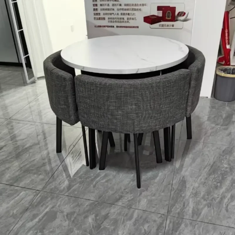 Modern Round Coffee Table Set Iron Eco Friendly Space Saving Dining Table 4 Chairs Luxury Durable Leisure Home Furniture