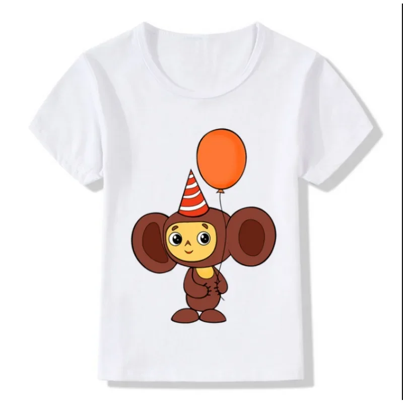 Children Summer New Russian Cartoon Cheburashka Funny T Shirt  Boys/Girls Chebu Russia Tops T-shirt Kids Clothes Tee Tops