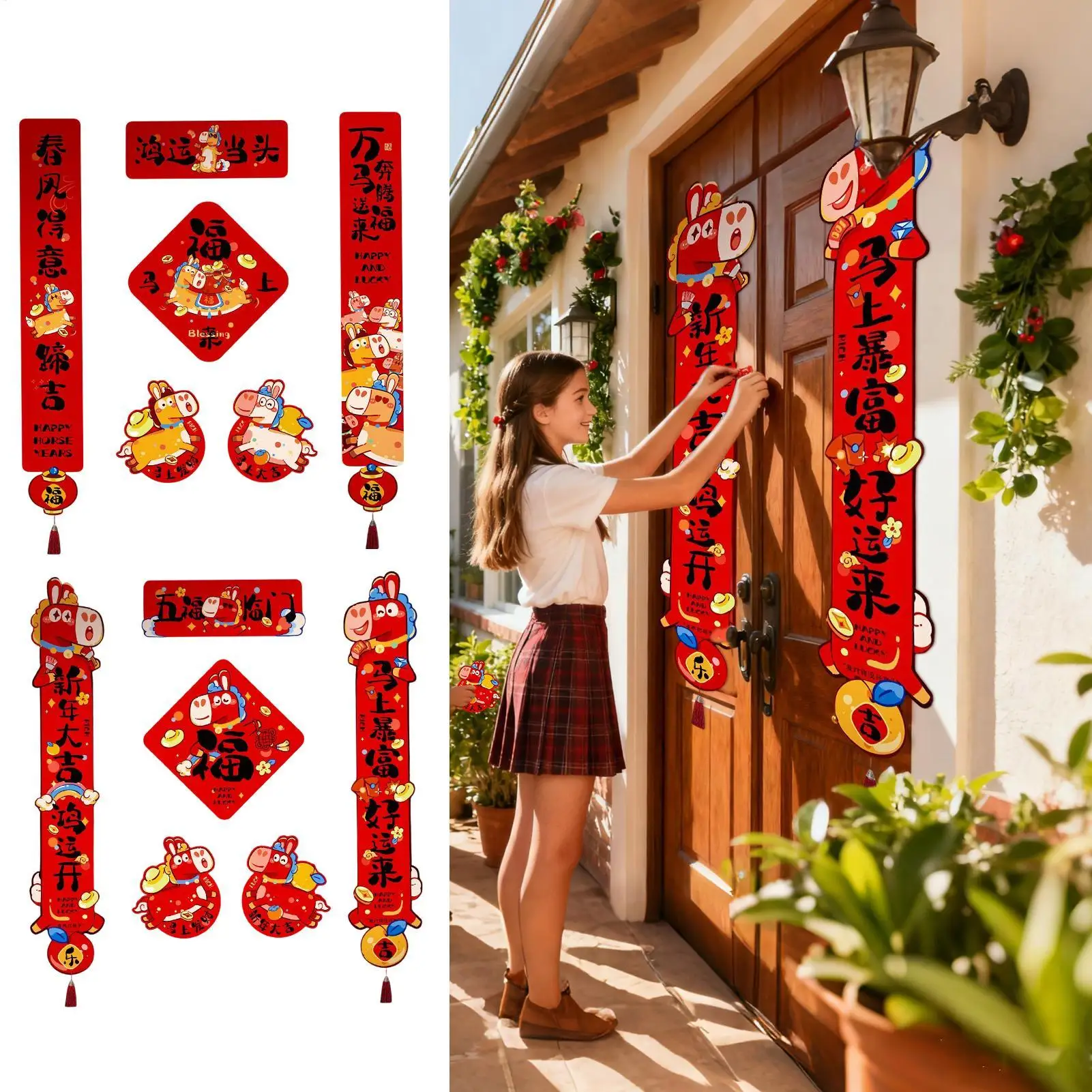 Decorazioni per porte di Capodanno cinese 2026 Ornamenti per distici di benedizione Decorazioni per distici di Capodanno cinese 2026 per interni ed esterni