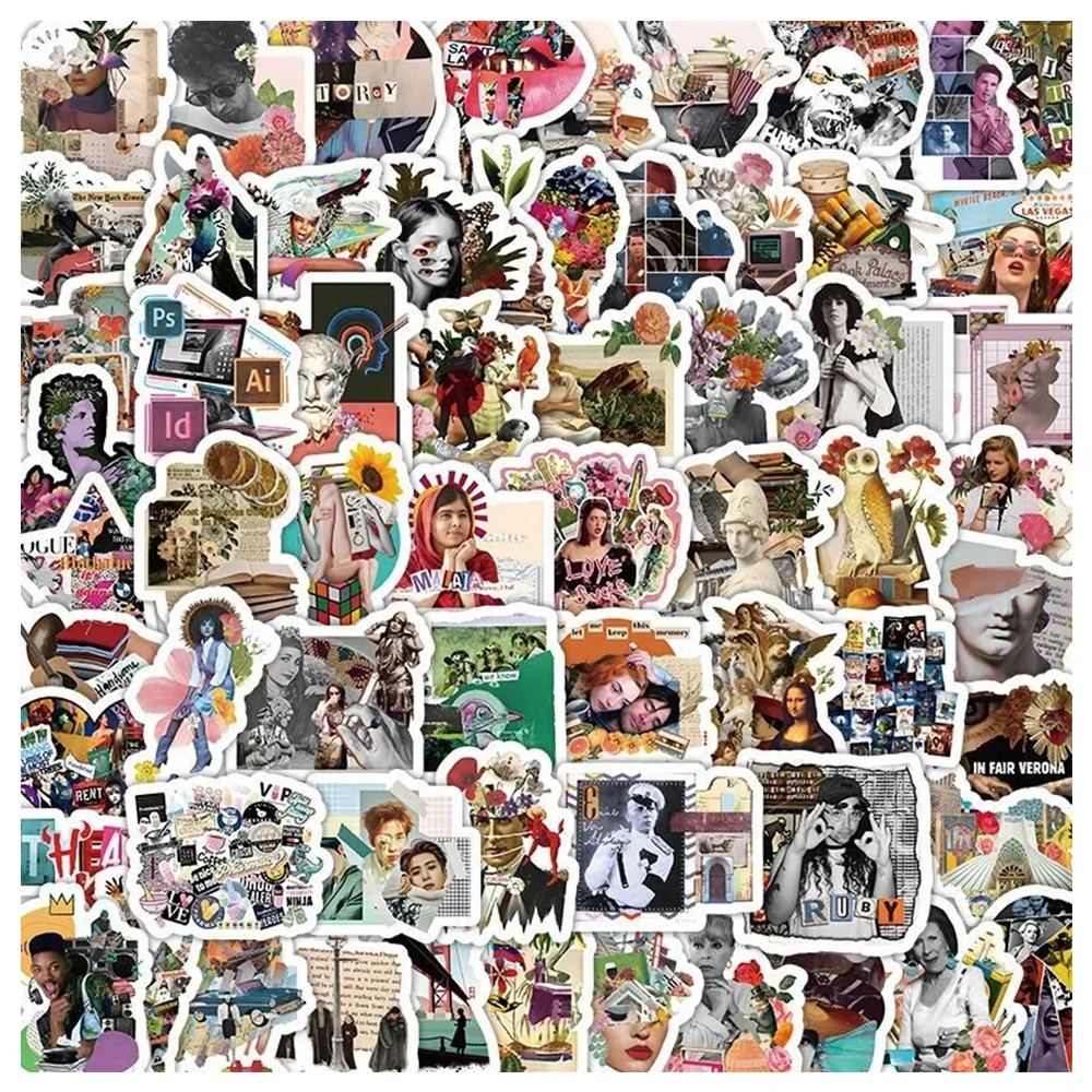 

10/30/50/100PCS Retro Artsy Painting Poster Cartoon Stickers for Laptop Scrapbooking Stationery Waterproof Decoration Sticker