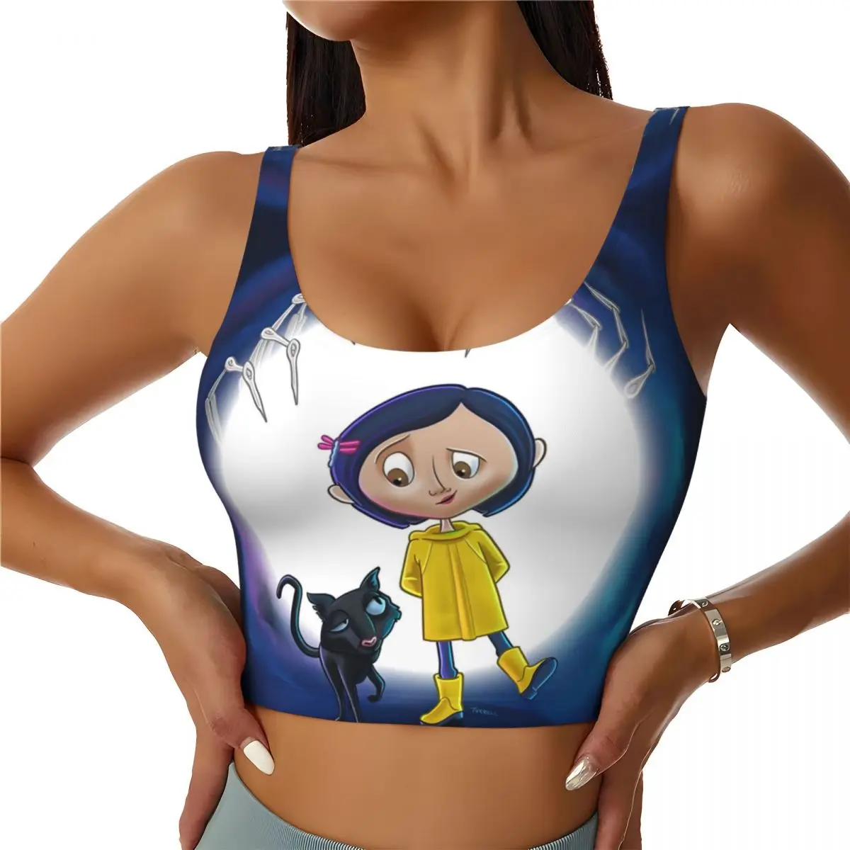 

Custom Women's Coraline Horor Cartoon Sports Bras High Impact Gym Workout Yoga Crop Tank Tops