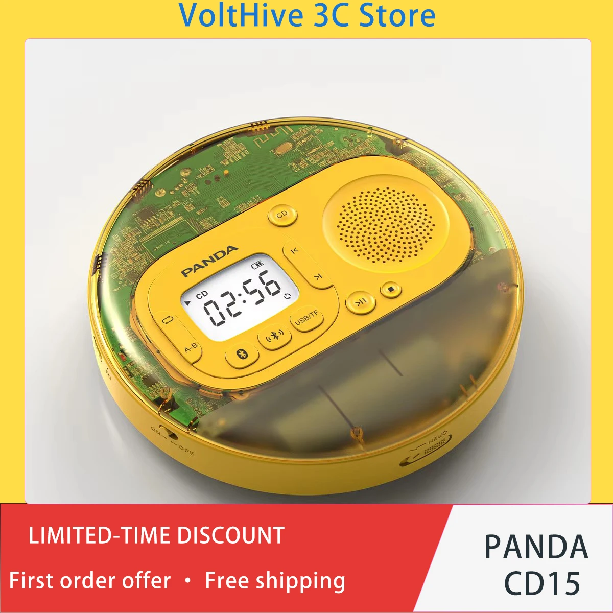 PANDA CD15 Bluetooth Portable CD Player Rechargeable Walkman Mini Retro Compact Disc Stereo Discman for Home Travel Music Gift