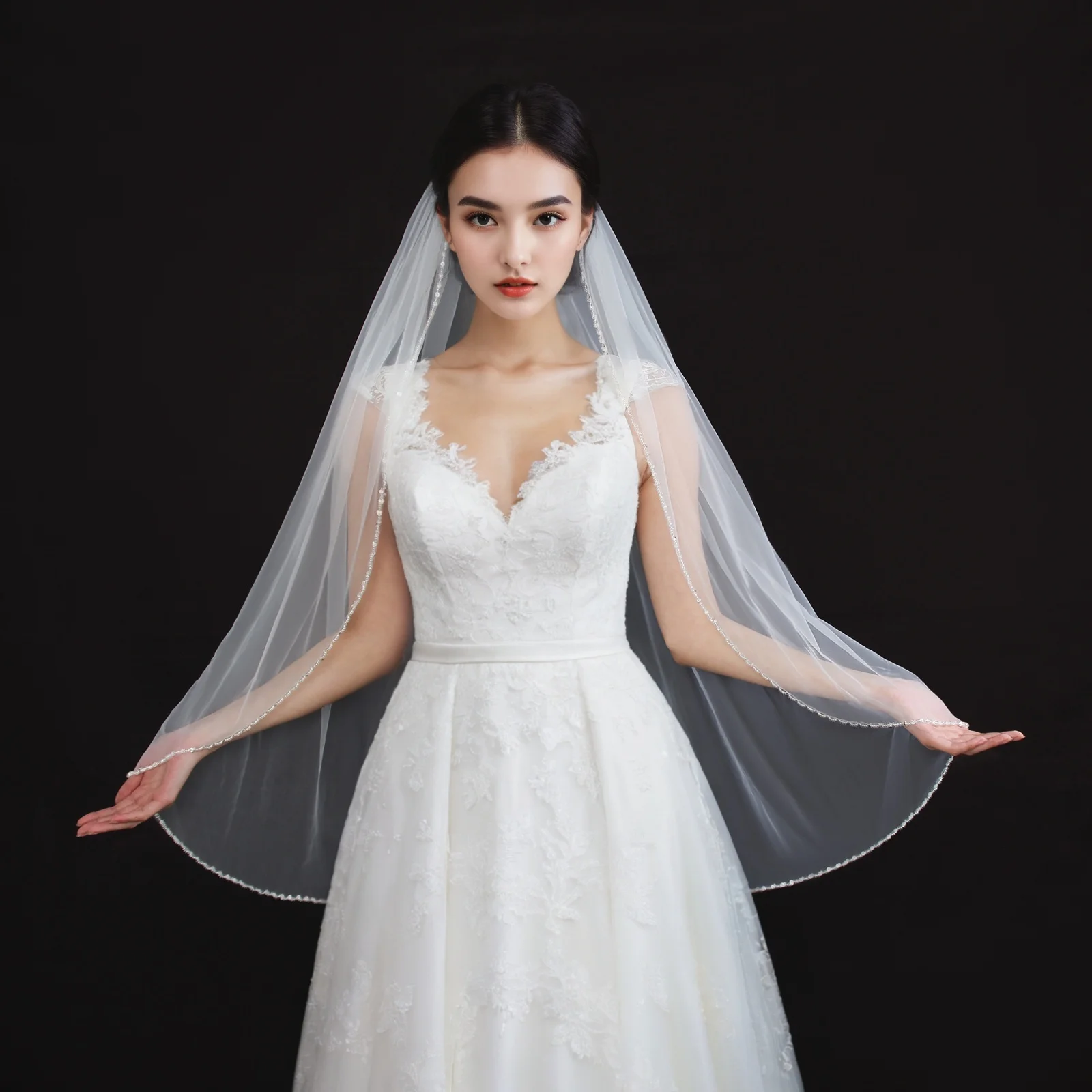 

Фата с кристаллами и бисером, кристаллами и кружевной фатой с блестками, минималистичный свадебный аксессуар во французском стиле, 0,75 м1 м3 м, белый G236