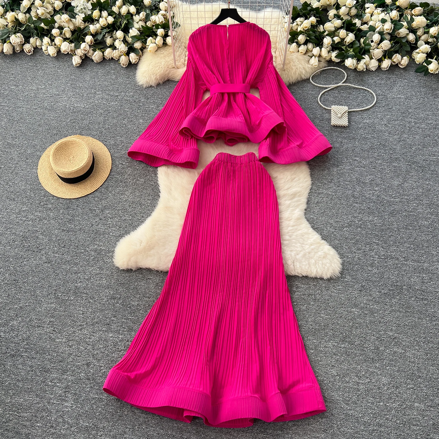 Lady Luxury Elegant Winter Suit Outfits Autumn Waist Belt 2pcs Set Festival Birthday Dinner Party Banquets Nightclub Evening Set