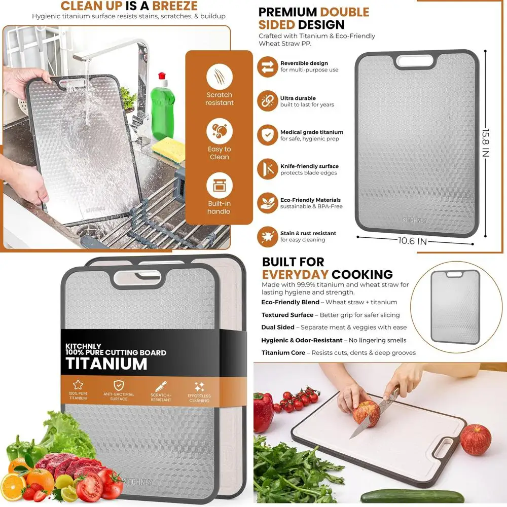

Большая двухсторонняя разделочная доска из титана и пшеничной соломы 16x11 — гигиеническая, нетоксичная, пищевая, нескользящая, текстурированная поверхность f