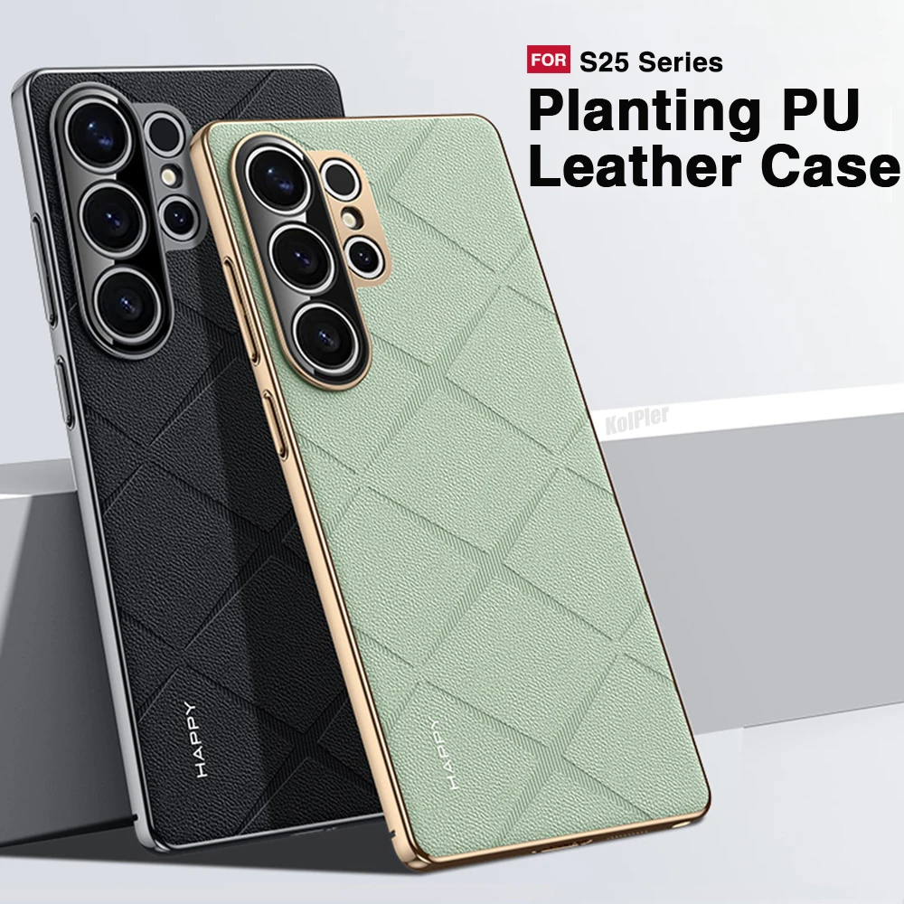 

Luxury Plating PU Leather Case For Samsung S25 ULTRA S25+ S25Plus Camera Lens Protection Hard Slim Good Texture Original Cover