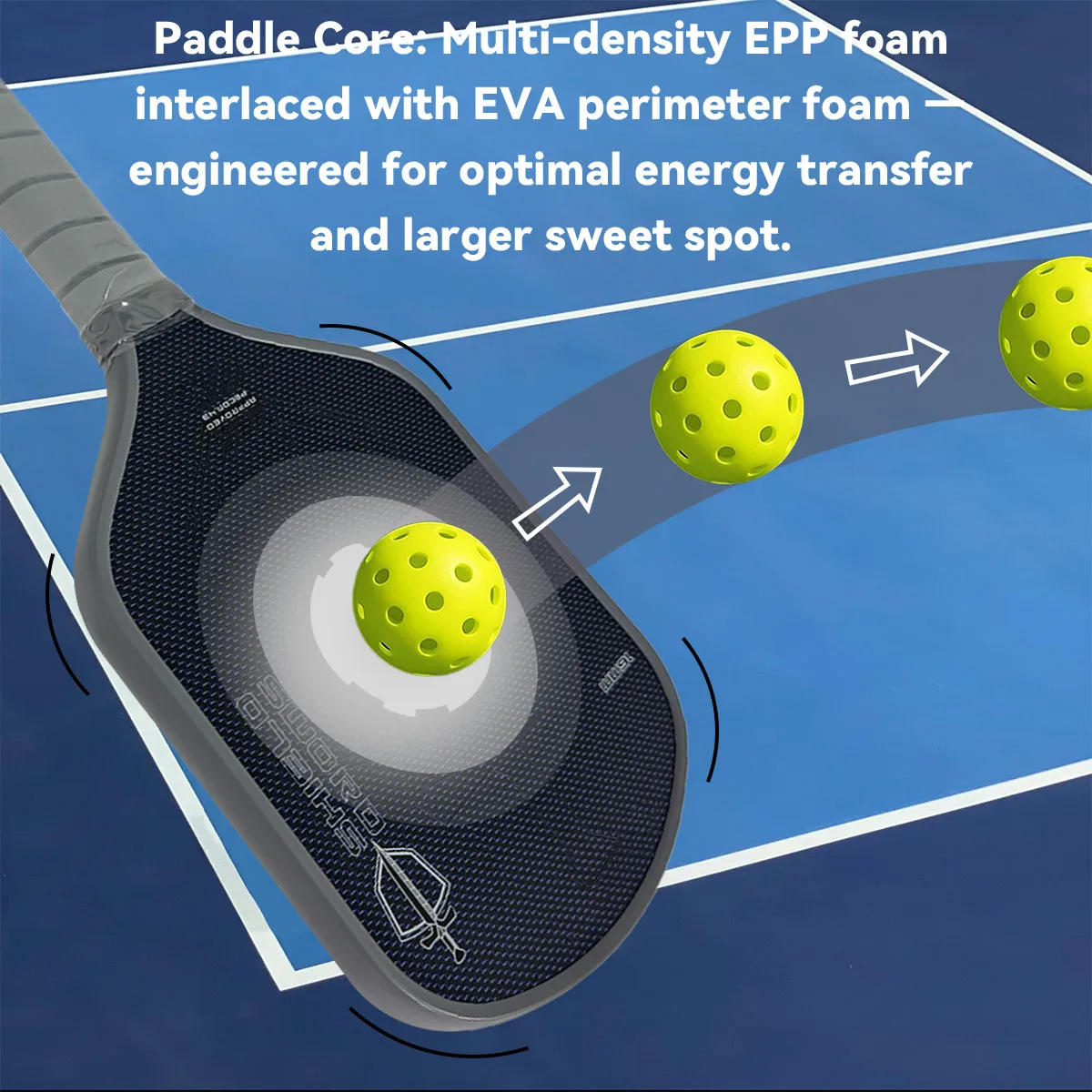 مجداف Sword & Shield J2NFT Pickleball OEM، متعدد الكثافة لجميع الطاقة الإسفنجية، والتدور، ومجداف التحكم