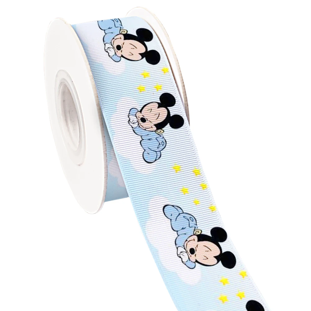 Mini Disney  Mickey Minnie Pattern Cartoon Printing Grosgrain Ribbon For DIY Hair Bows Merry Party 5 Yards