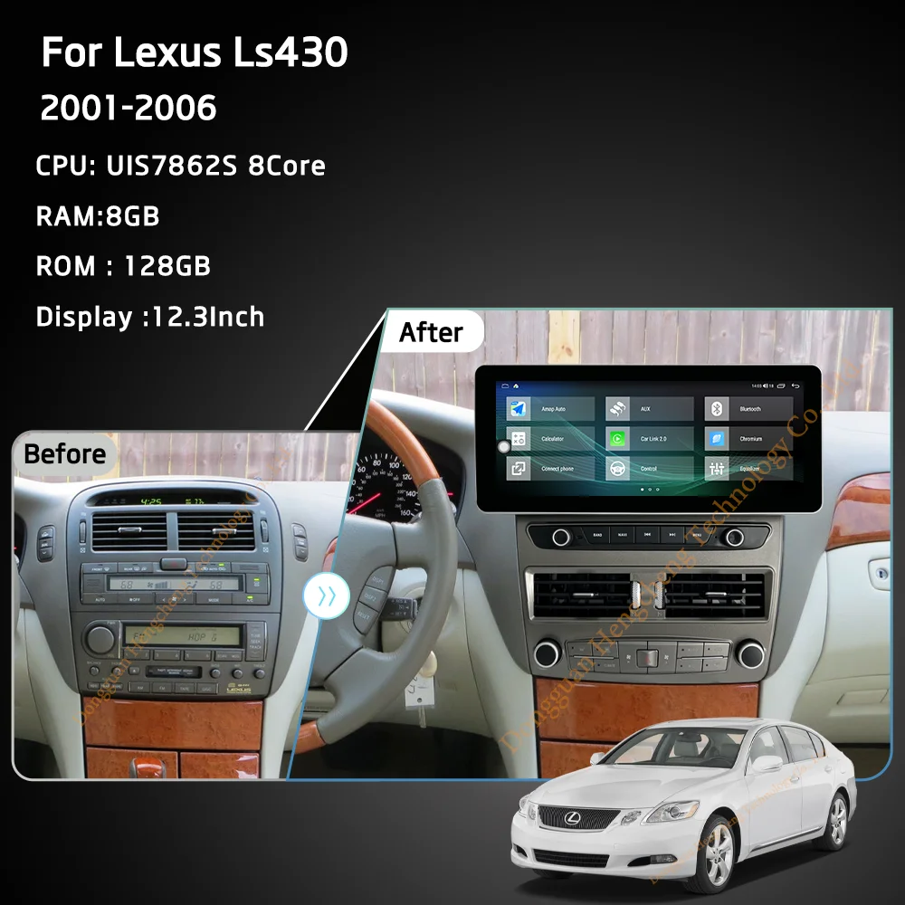 12.3Inch For Lexus Ls430 2001-2006 Car Multimedia Video Player GPS Navigation Radio Android12 8+128G 8Core CarPlay 4G 360Camera