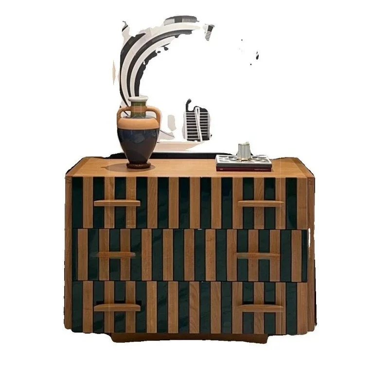 

Black walnut living room entryway decorative cabinet striped solid wood sideboard storage cabinet