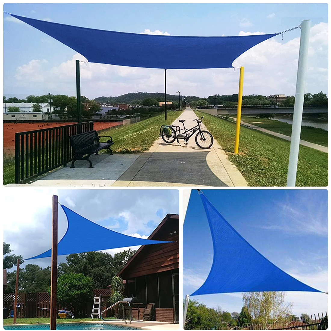 Blue Waterproof Sun Shade Sail Square Rectangle Triangle Shape Garden Terrace Canopy UV-Block Shade Camp Hiking Yard Awnings