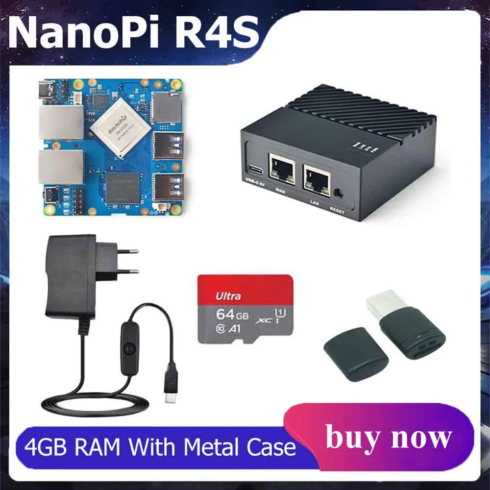 

NanoPi R4S Open Source USB3 Development Board 4GB Metal Case Rockchip RK3399 Dual Gigabit Demo Board with Power optional