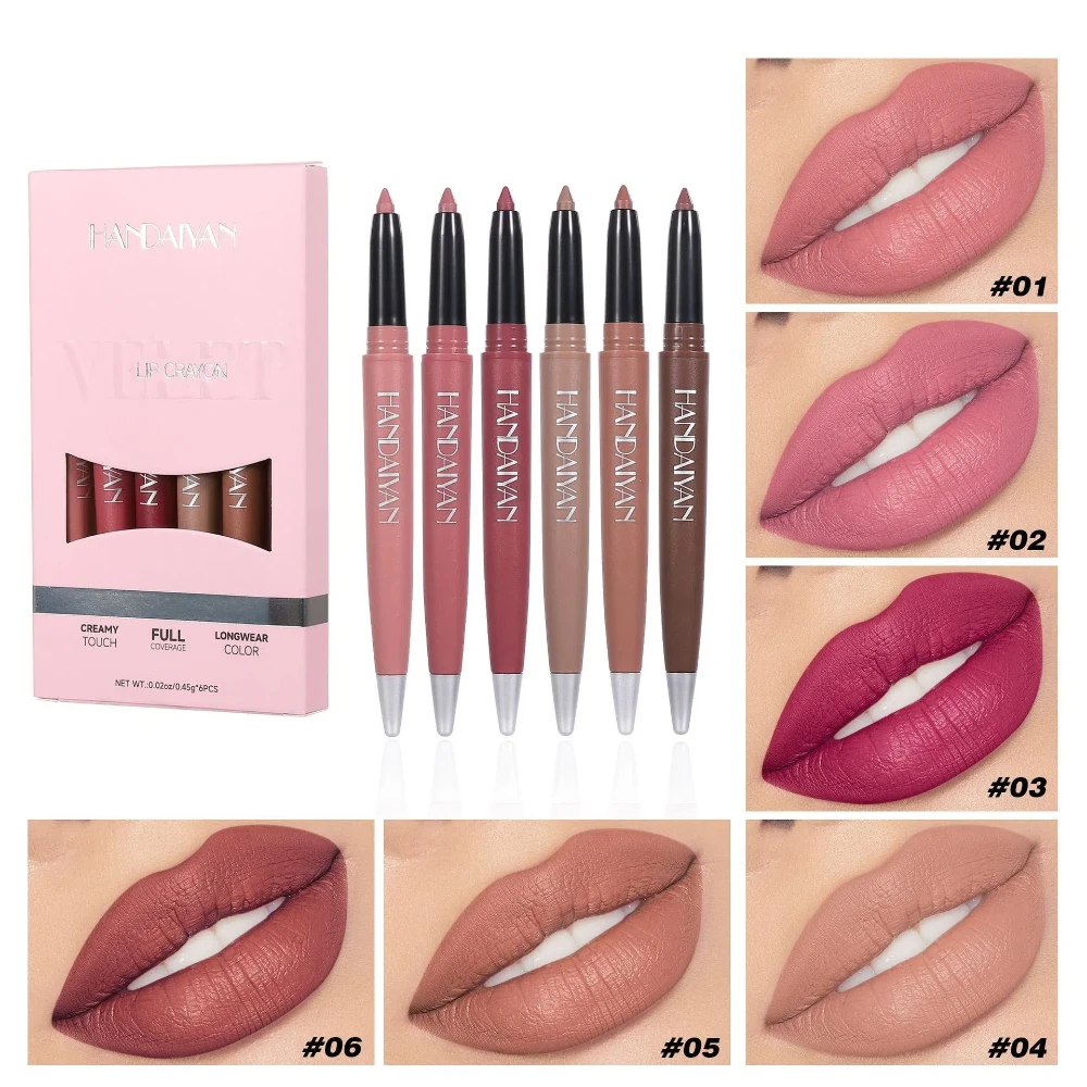 6 Colors Lip Liner Pencil Set Long Lasting Liquid Lipstick Waterproof Plumping Lip Tint Natural Matte Nude Professional Makeup