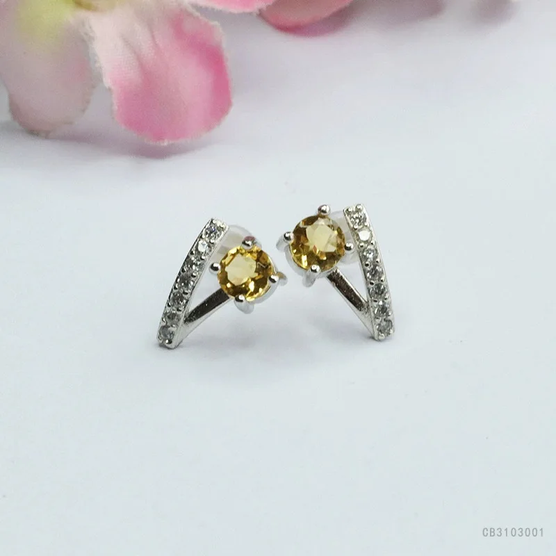 

Серьги с натуральным цитрином S925, серебряные серьги-иглы, ювелирные изделия с кристаллами и сокровищами