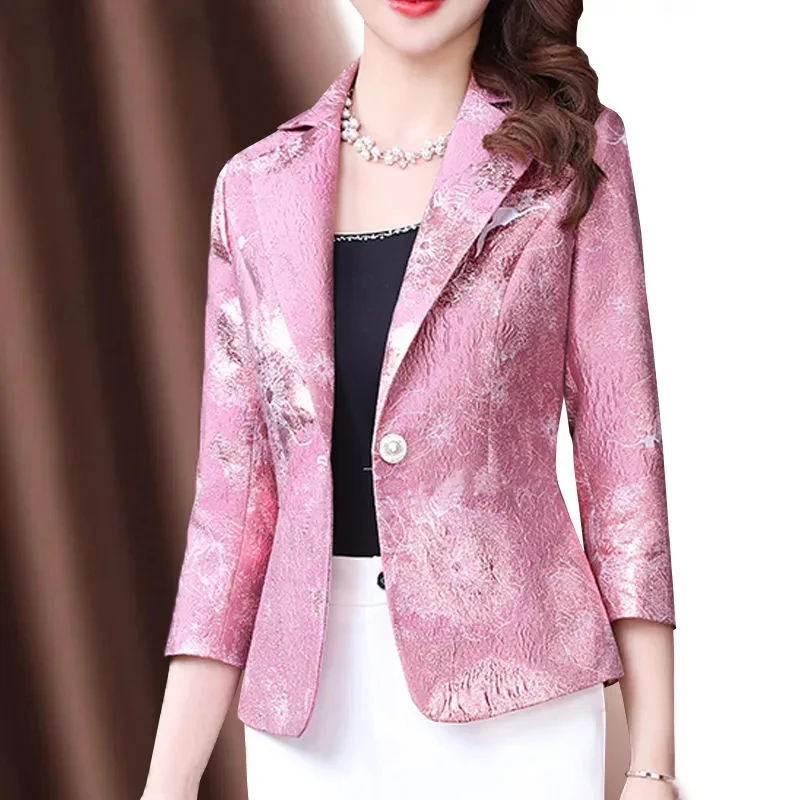 2024 Spring Suit Jacket Women's Summer New Temperament Ladies Korean Version One-Button Jacquard Slim Short Top Women Blazer Ele