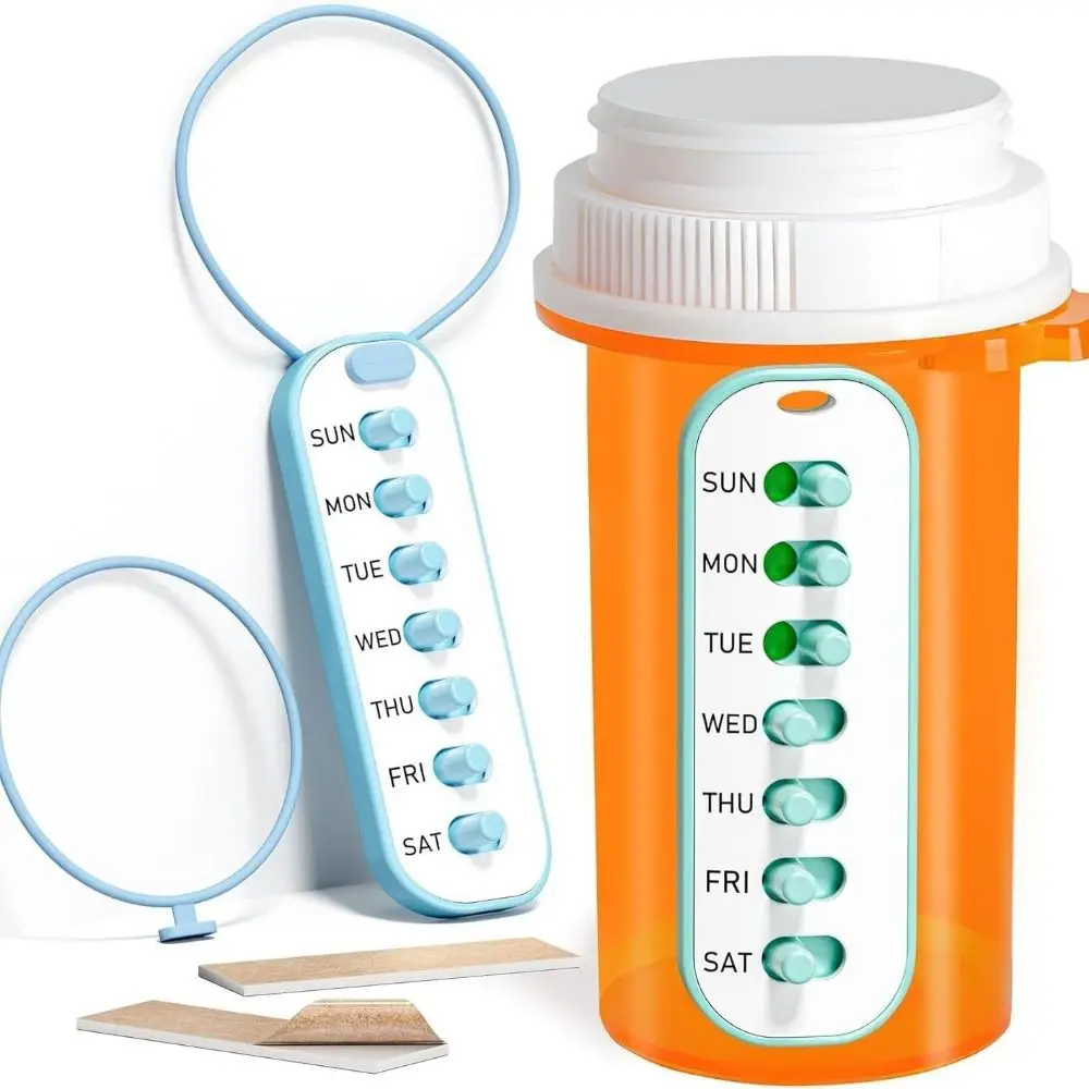 Visual Reusable Pill Reminder Color-Coded Easy Date Mark 7 Day Pill Tracker Slider Adhesive Back Pill Bottles Memory Aid Senior