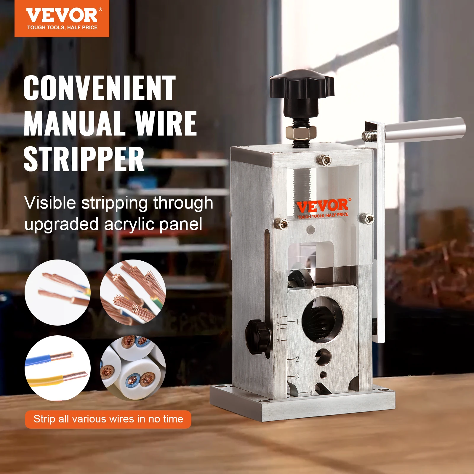 VEVOR Manual Wire Stripping Machine 0.06''-1.5'' Copper Stripper Portable Aluminum Frame Wire Peeler for Scrap Copper Recycling