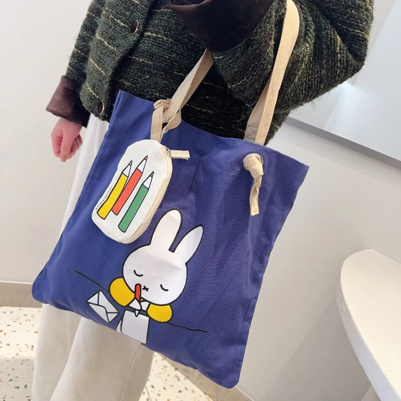 Bolso de lona Miffy de dibujos animados, bolso de un solo hombro de gran capacidad, bolso de compras para estudiantes, bolsa de almacenamiento informal versátil, regalo de Navidad