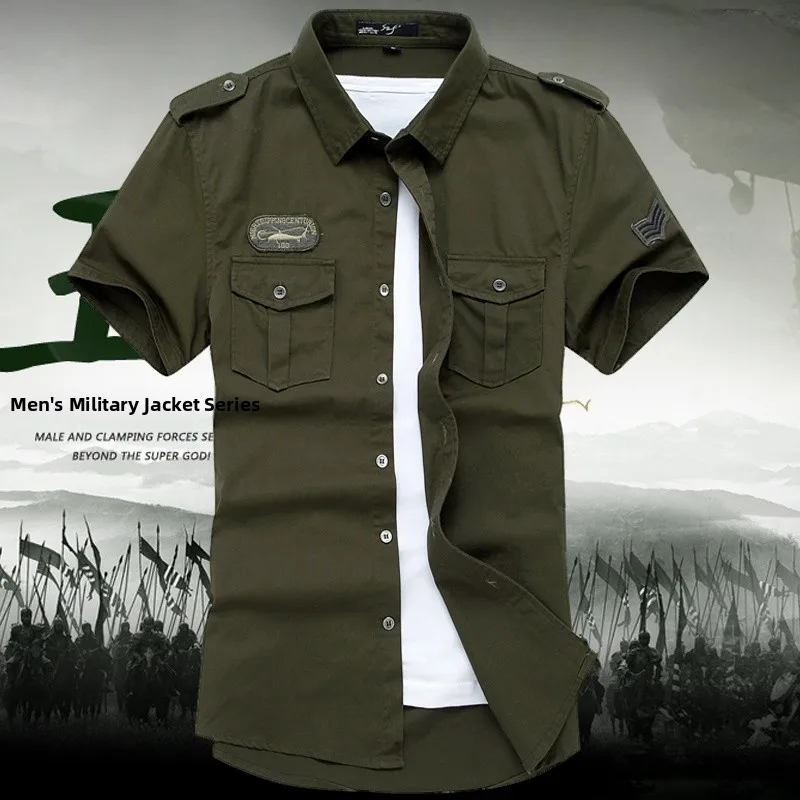 New 2025 Men's Outdoor Casual Loose Fit Short Sleeve Shirt Summer Large Size Workwear Thin Cotton Standard Style Pocket Design