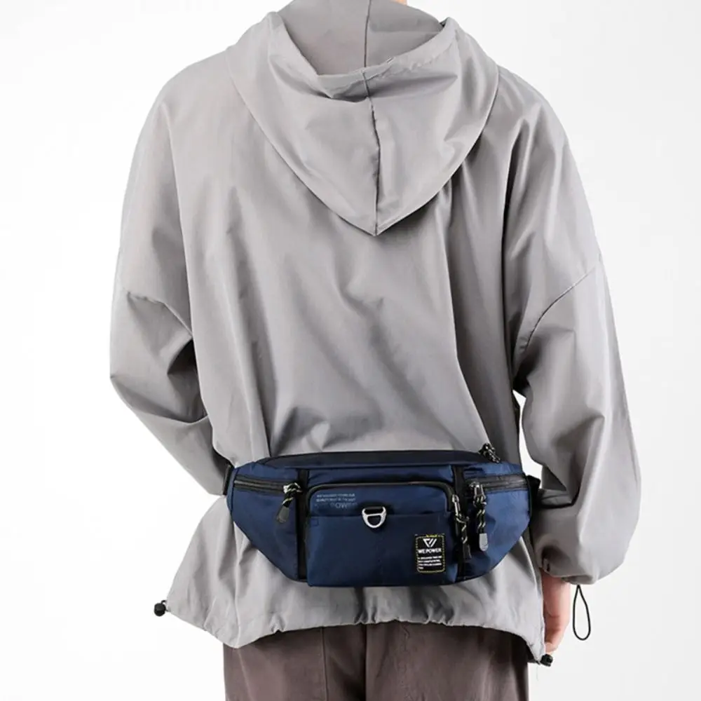 Men Nylon Waist Fanny Pack Outdoor Sports Large-capacity Multi-Pocket Male Pouch Purse Solid Color Anti-theft Bum Hip Bag