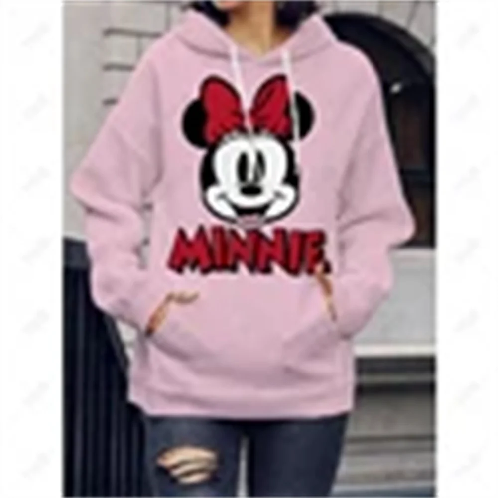 

Disney-Hoodies com estampa de mickey mouse feminino, harajuku, manga comprida, capuz solto casual vintage feminino, moda outono,