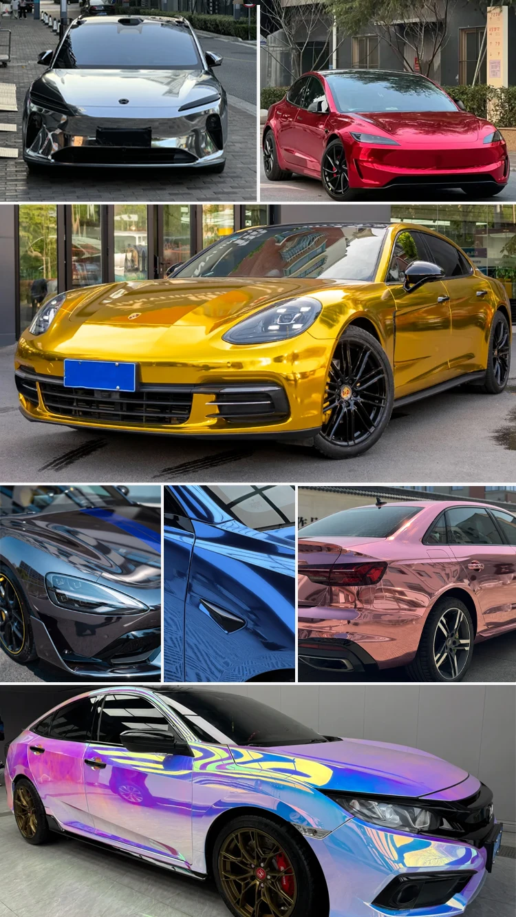 Free Sample Chrome Rose Red Vinyl Wrapping Films Air Bubble Free Car Films Self-adhesive Car Covering Film