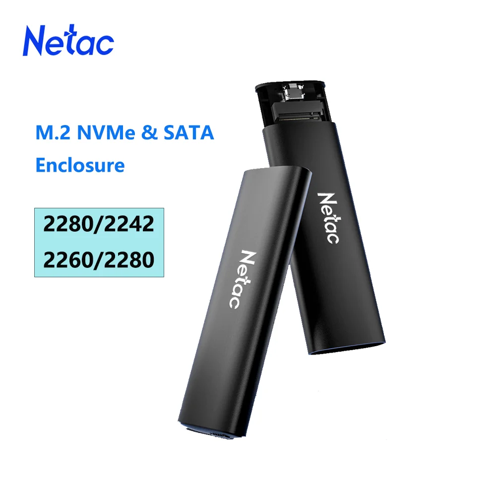 Netac M.2 Dual-Protocol SSD Enclosure Up to 8TB with Type-C USB 3.2 M.2 NVME/SATA SSD Adapter Support 10Gbps for Desktop Laptop