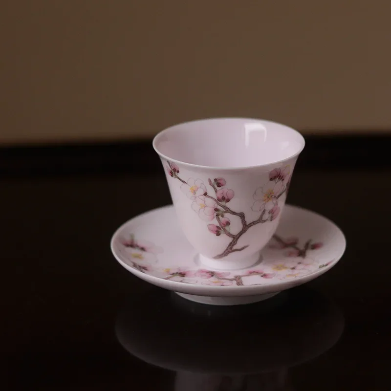 Hand painted apricot powder glaze teacup saucer