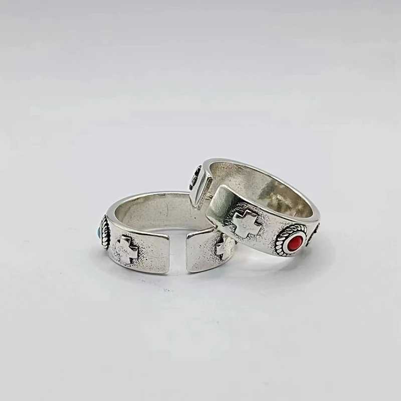 Vintage Sophie Cross Opening Ring for Men Women Red Blue Bead Filled Metal Finger Rings Fans Lovers Cosplay Jewelry Accessories