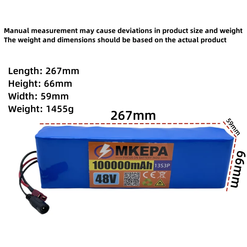 13S3P 48V 100000mAh🌺 100Ah lithium-ion battery pack with 1000W BMS, suitable for 54.6V electric bicycles and scooters