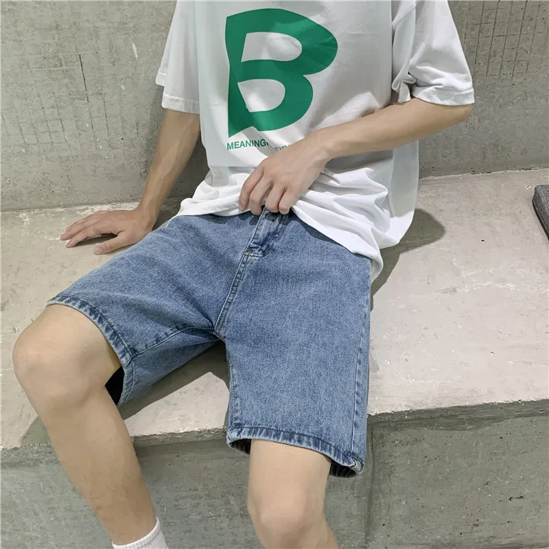 Men's Loose Straight Leg Jeans Shorts Summer Thin Five-Point Pants Casual Fashionable Light-colored Breathable Comfortable