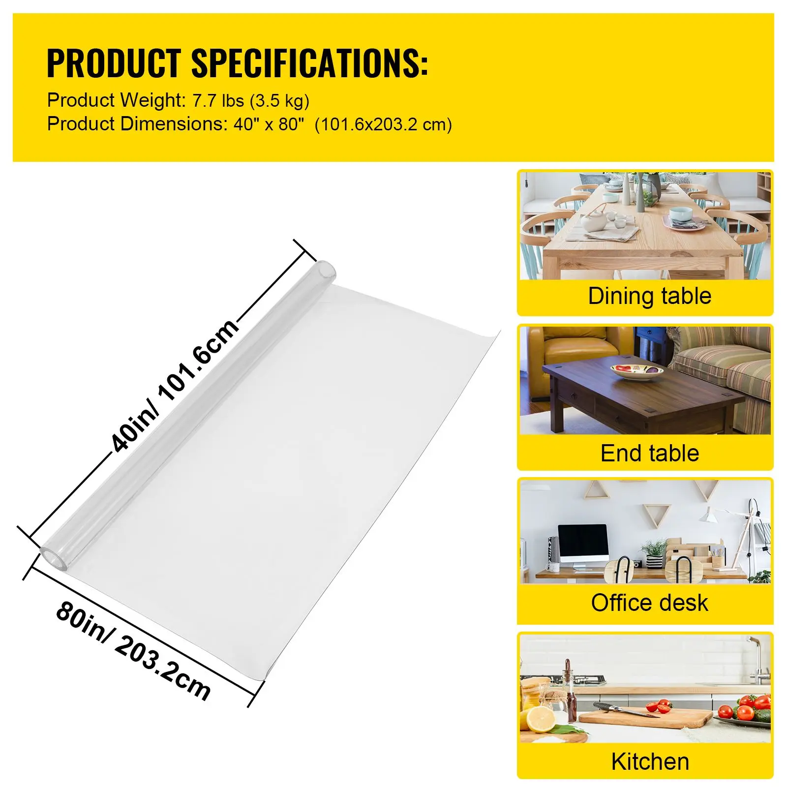 Plastic Table Cover 40 x 80 Inch, 1.5 mm Thick Clear Table Protector, Rectangle Clear Desk Mat, Waterproof & Easy Cleaning for Office Dresser Night Stand