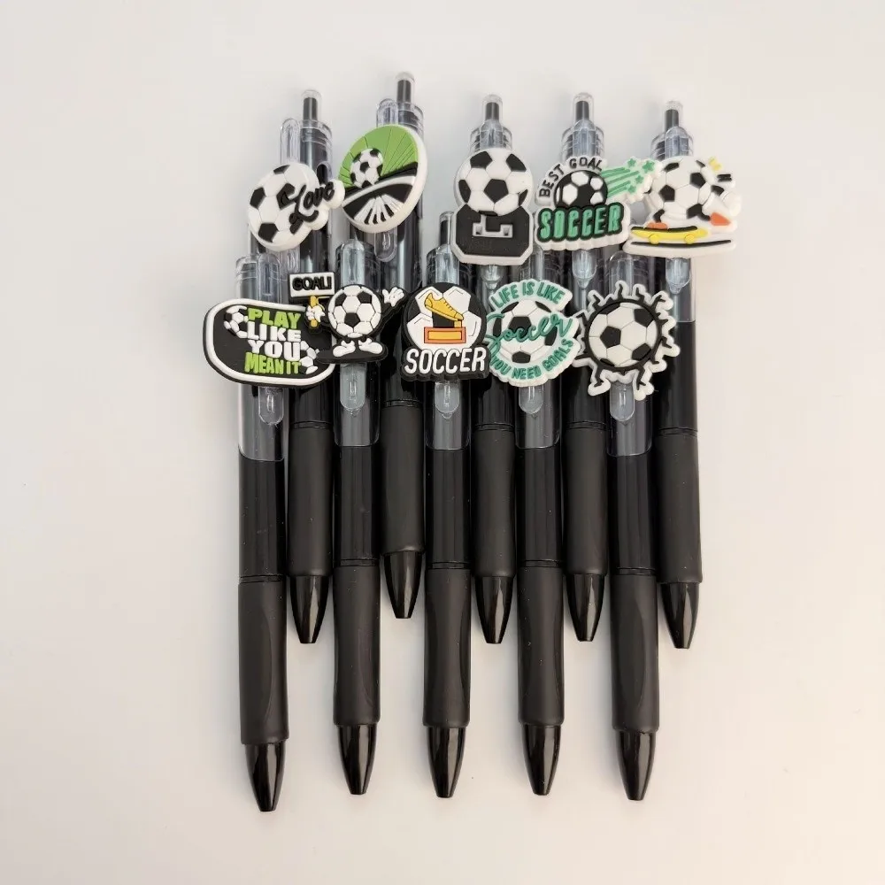 10pcs Black Ink Soccer Themed Pens Random Patterns Creative Ballpoint Pens Press-Type Funny Gel Pen Daily Writing