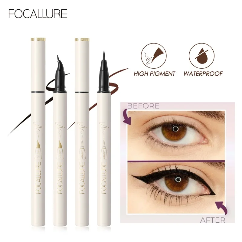 FOCALLURE Liquid Eyeliner Pencil Pigment Waterpoof Brown Black Color Gel Eye Liner Pen Long Lasting Eyes Makeup Beauty Cosmetics